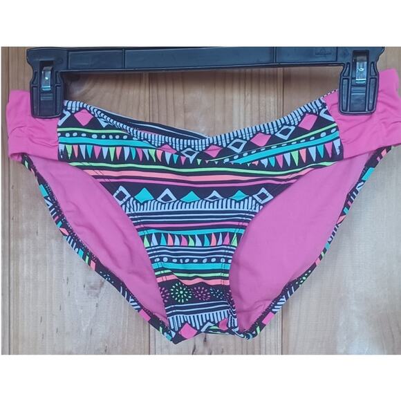 Justice Geometric Design Bikini Set Fuchsia Black Neon Colors Youth 14 - Picture 7 of 10